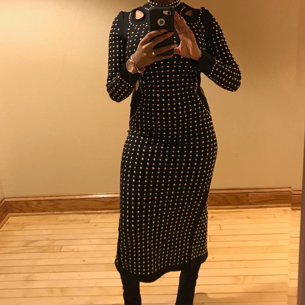 Black beaded midi dress
